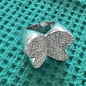 Large silver butterfly ring